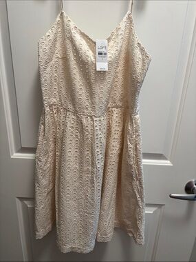 LOFT Cream Eyelet Spaghetti-Strap Dress